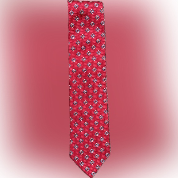 Ermenegildo Zegna Italian 100% Silk Graphic Red with Gray accent Tie - Picture 1 of 6